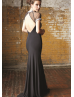 Short Sleeves Illusion Tulle Neckline Keyhole Jersey Slit Evening Dress 